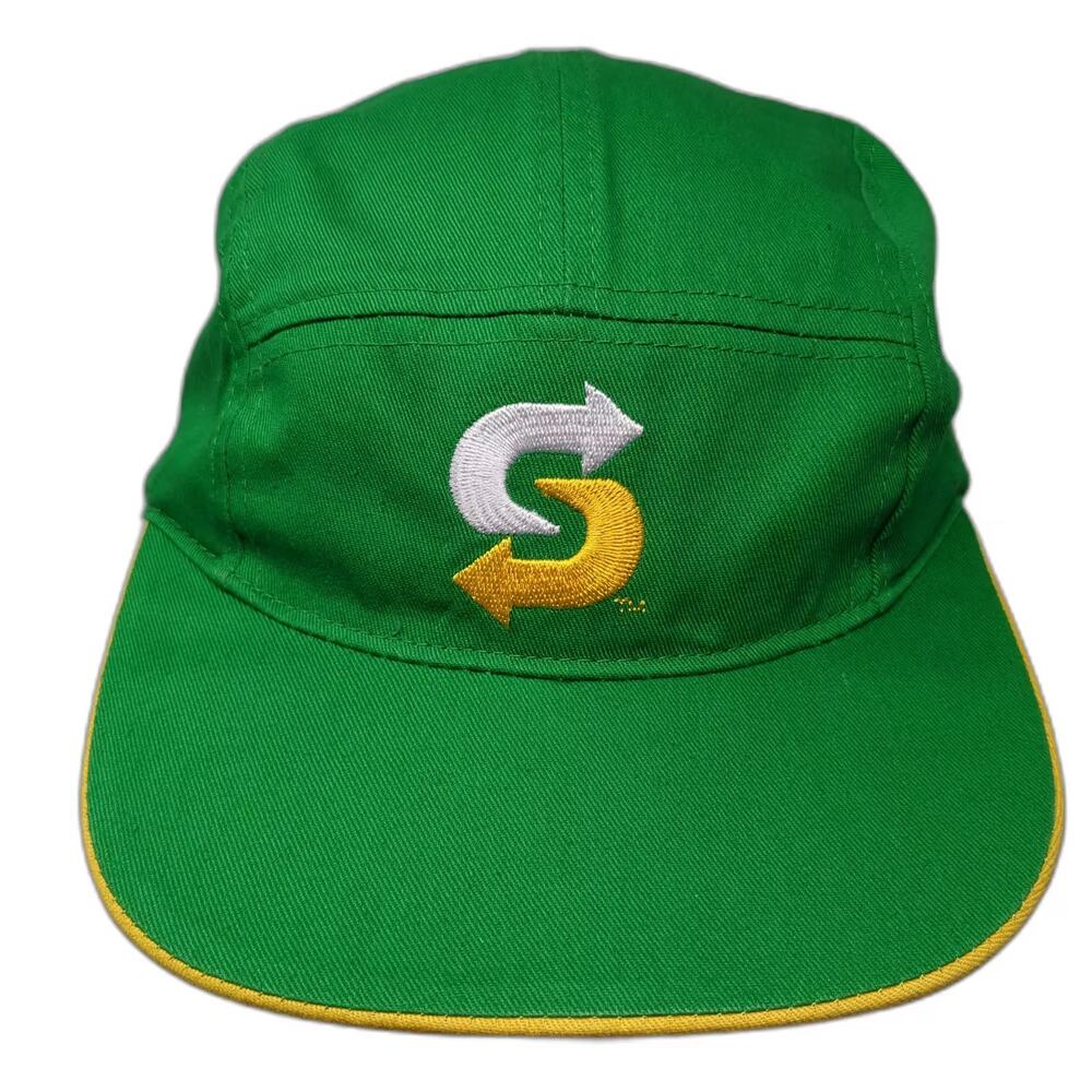Subway 5 Panel Snapback Hat Green Yellow OS Embroidered Logo Uniform Work Cap